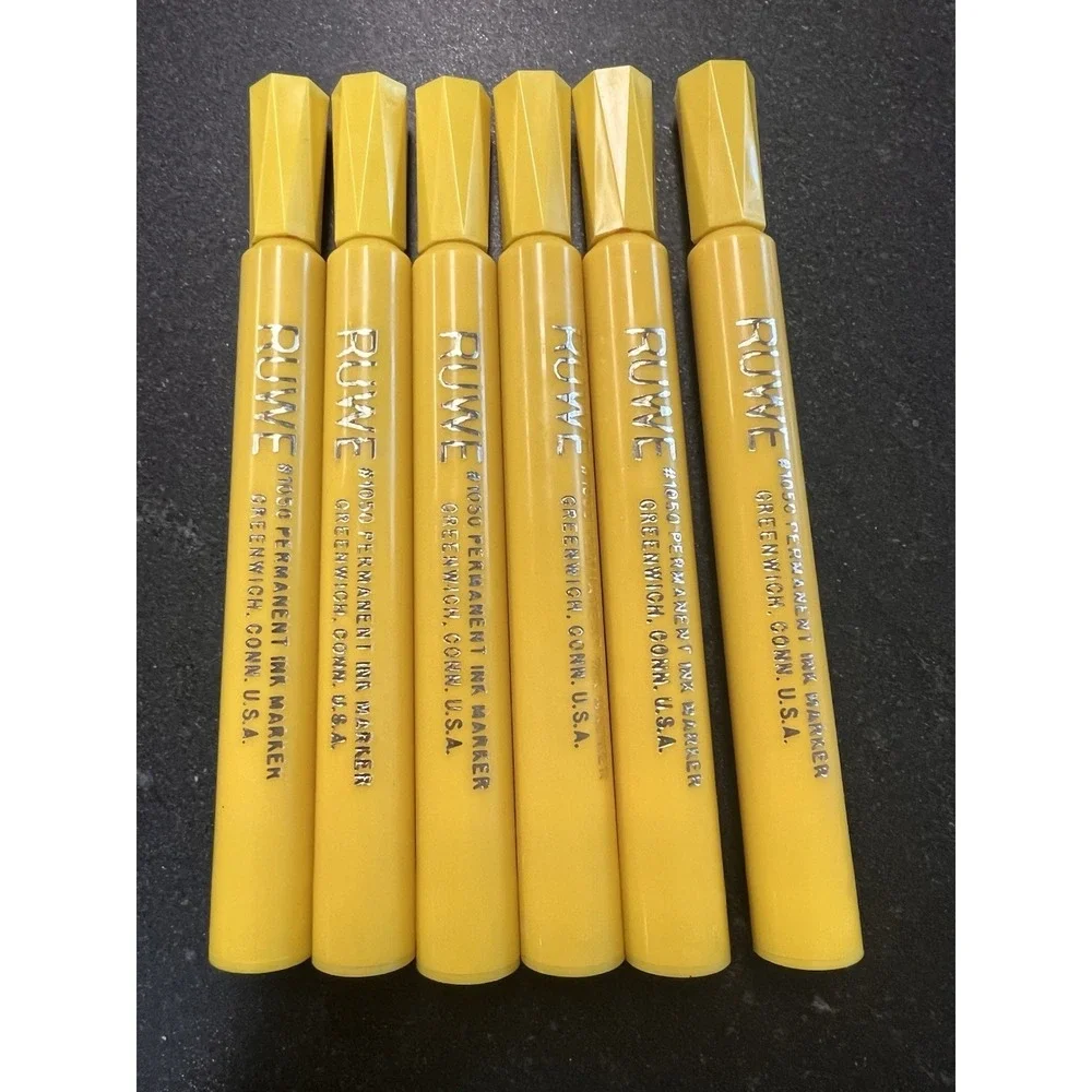 Vtg NOS Boxed RUWE Felt Markers No. 1050 Yellow Set of‎ 6 Permanent Ink Made USA